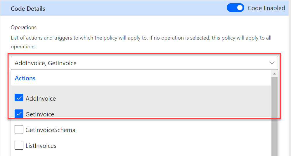 Screenshot of the code details with actions selected.