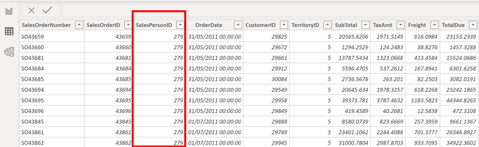 Result of applying parameter to report