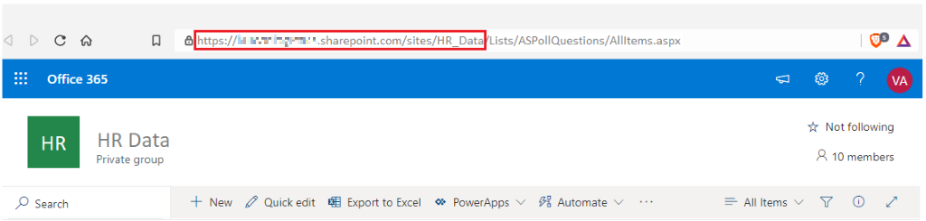 Screenshot of the SharePoint Online List U R L.