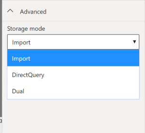 Screenshot of the expanded storage mode list.