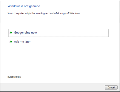 Details of the Windows is not genuine error.