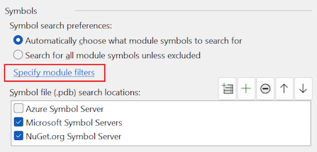 Screenshot that shows how to select the Specify module filters link.