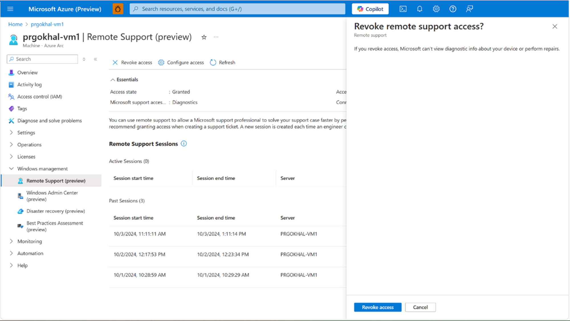 A screenshot of the remote support tool's revoke remote support access screen.