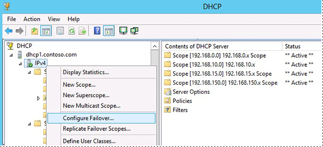 Screenshot of selecting Confgiure Failover from the option menu.