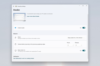 A screenshot of the PowerToys Awake utility for Windows.