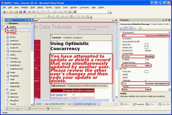 Agregar un control etiqueta a la página para mostrar la advertencia