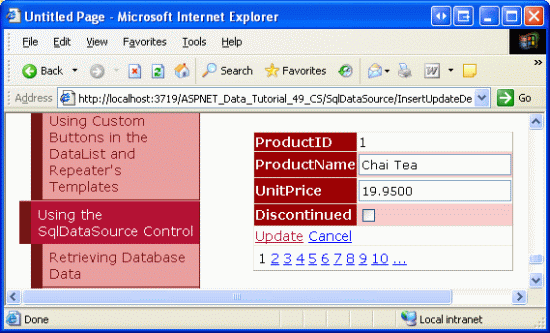 La interfaz de edición predeterminada de DetailsView