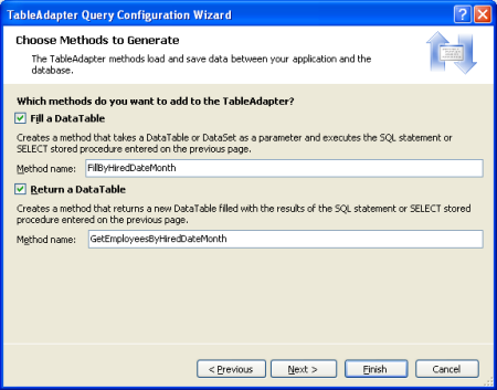 Elegir nombres de método más adecuados que FillBy y GetDataBy