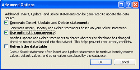 Habilitar el control de simultaneidad optimista comprobando la casilla 