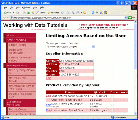Para Supplier-Specific Usuarios el botón Editar para Chef Anton s Gumbo Mix está oculto