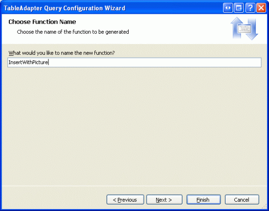 Asigne un nombre al nuevo método TableAdapter InsertWithPicture.