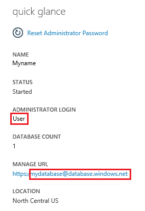 Panel de SQL Database Server