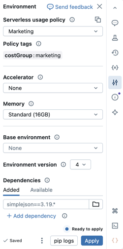 Panel de entorno sin servidor