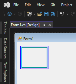 Un control personalizado como se representa en Visual Studio. El control es un cuadro vacío con diferentes colores bordeándolo. Cada color se establece en un solo píxel.