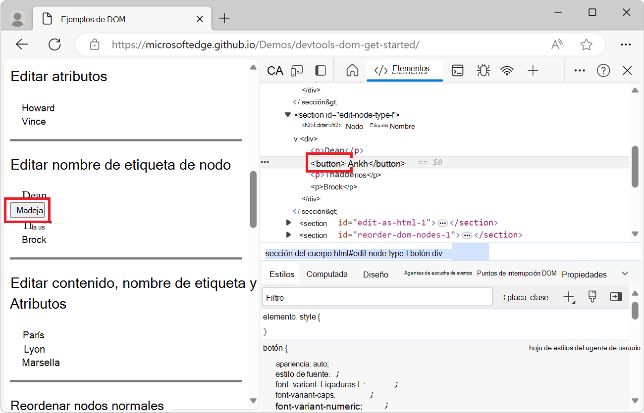 Cambiar el tipo de nodo a botón