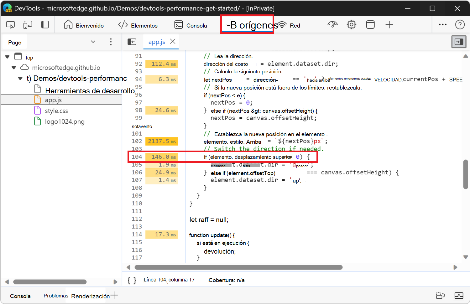Línea de código que provocó el diseño forzado