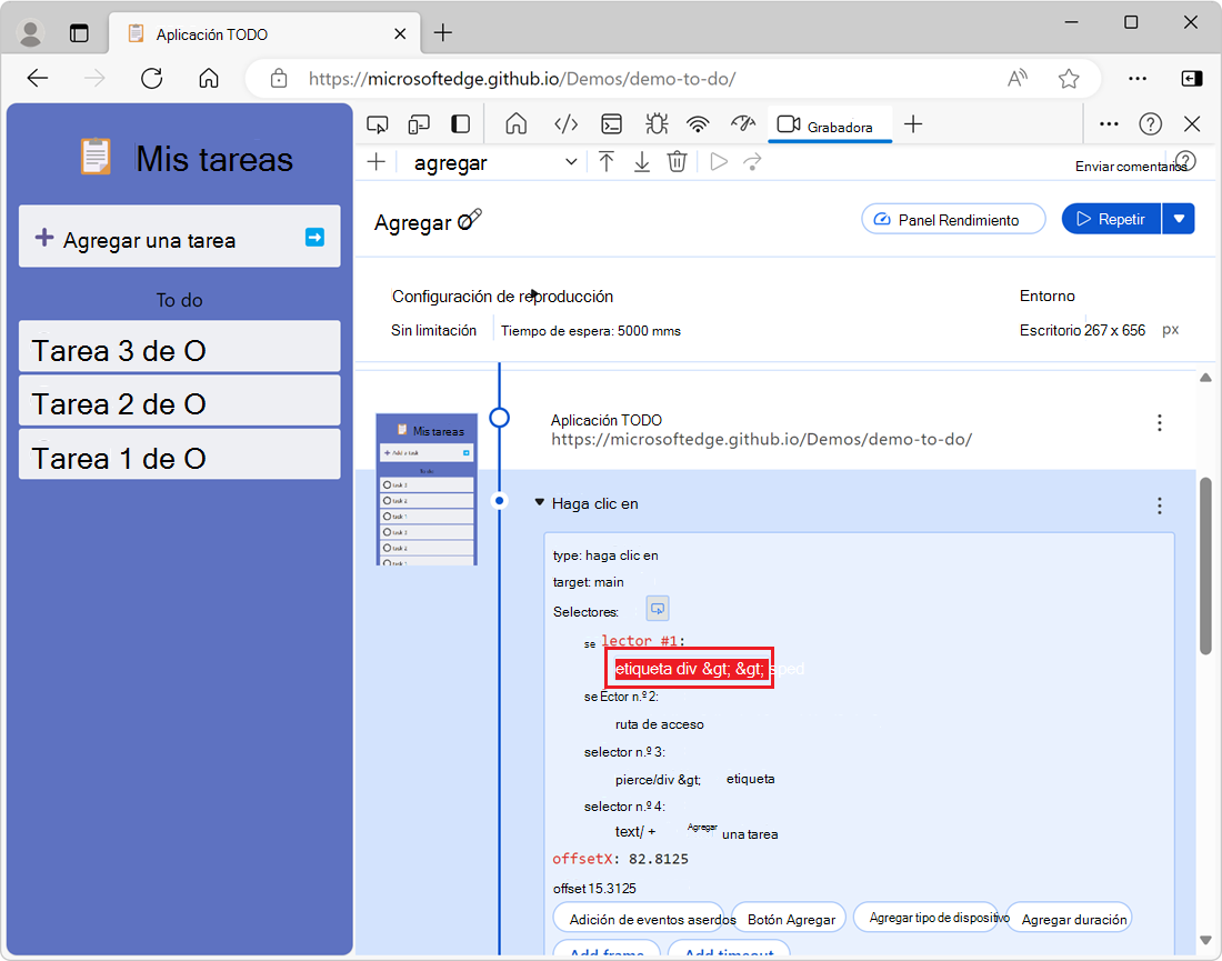 Cuadro de entrada del valor del selector