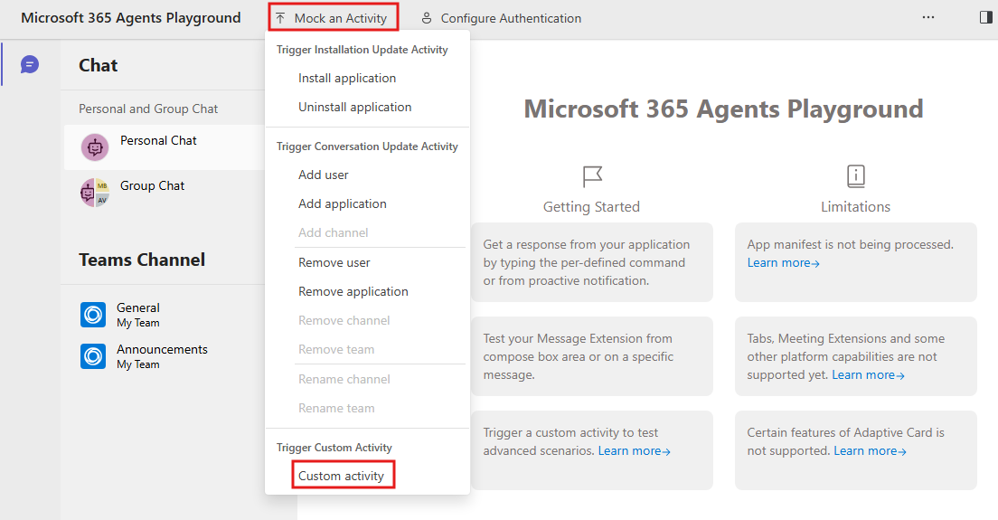 Captura de pantalla que muestra la lista de opciones de simulación de una actividad.