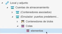 Captura de pantalla que muestra el emulador en el Explorador de Azure&nbsp;Storage con una nueva cola creada.