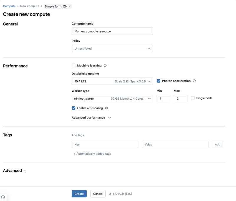 Formulário de computação simples