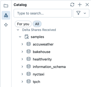 O painel esquerdo no editor do SQL inclui guias para o navegador de arquivos do workspace, o navegador de esquemas e o Assistente do Databricks.