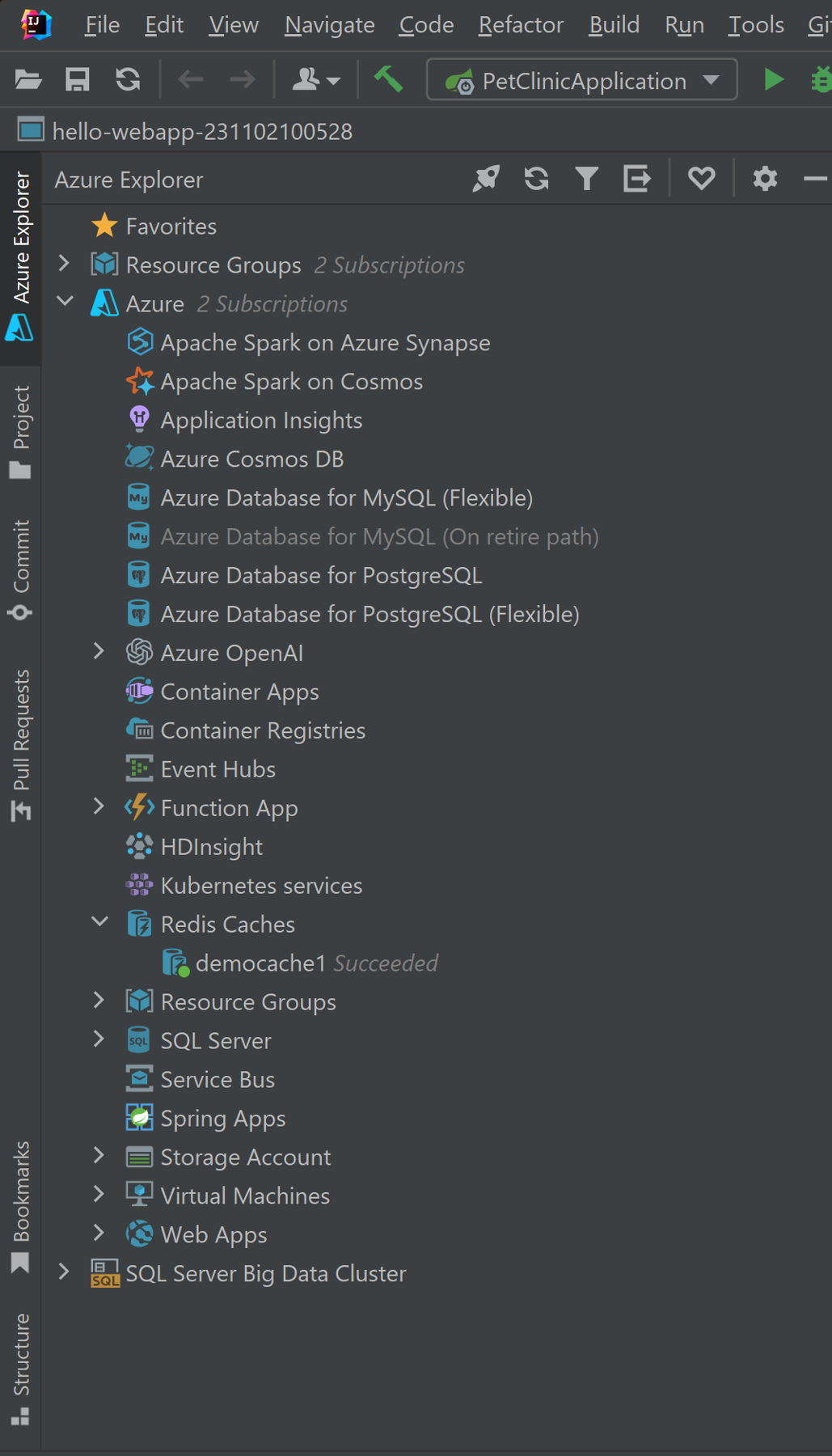 Cache Redis no Azure Explorer