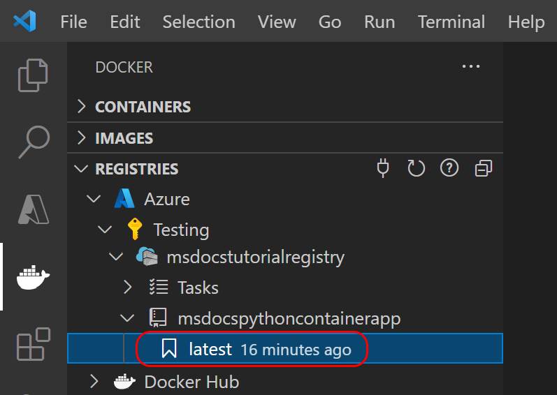 Uma captura de tela mostrando como confirmar as informações para criar contêiner no Azure no Visual Studio Code.