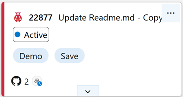 Captura de tela mostrando a placa de item de trabalho a bordo com o ícone de status do GitHub Copilot indicando o progresso.