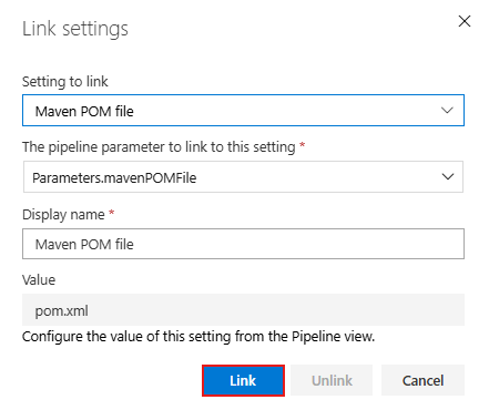 Uma captura de tela mostrando como vincular um novo parâmetro em um pipeline clássico.
