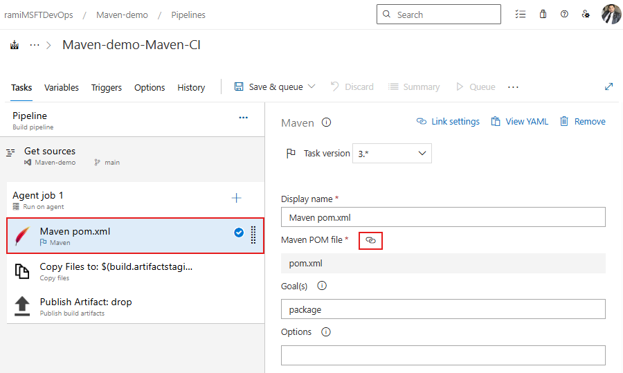 Uma captura de tela mostrando como desvincular um único parâmetro de processo em um pipeline Clássico.