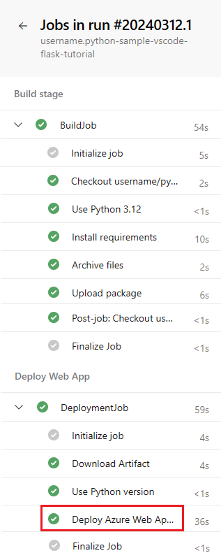 Captura de tela das etapas do estágio do pipeline.