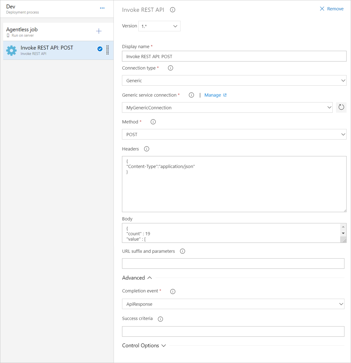 configurando uma tarefa invocar a API REST