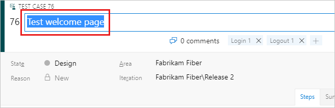 Captura de tela que mostra um caso de teste com seu respectivo nome selecionado para fins de edição.