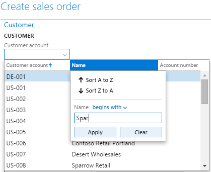 Example of filtering on Account name to identify correct Account ID.