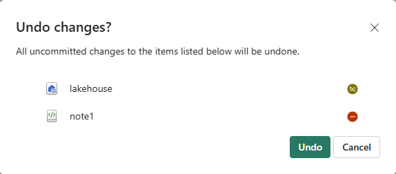 Captura de tela da janela de controle do código-fonte perguntando se você tem certeza de que deseja desfazer as alterações.
