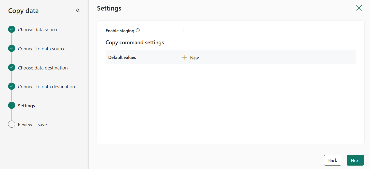 Captura de tela mostrando as configurações de destino.