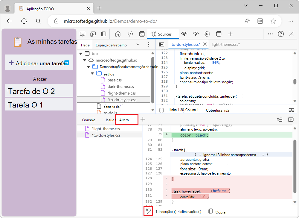 A reverter alterações