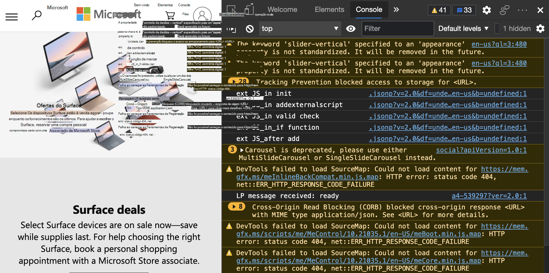 Nenhum conjunto de filtros significa que pode apresentar muitas mensagens da consola
