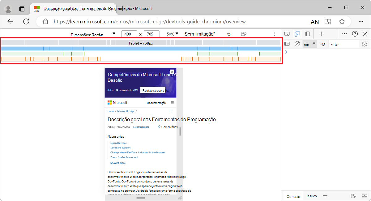 Selecionar um ponto de interrupção para alterar a largura da janela viewport