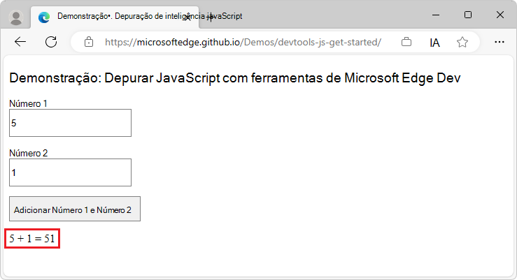 5 + 1 resulta em 51, mas deve ser 6