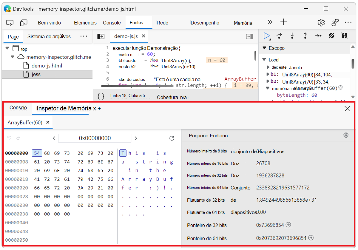 Painel inspetor de memória