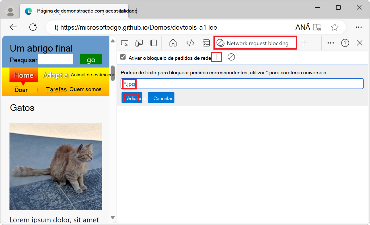 A ferramenta de bloqueio de pedidos de rede a mostrar o novo padrão de bloqueio *.jpg