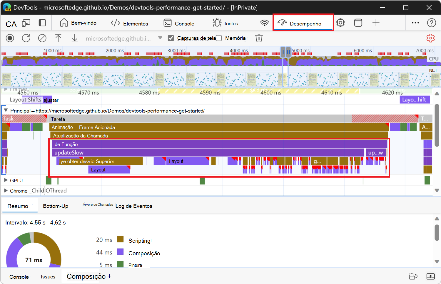 O evento Frame de Animação Acionado e os respetivos eventos subordinados