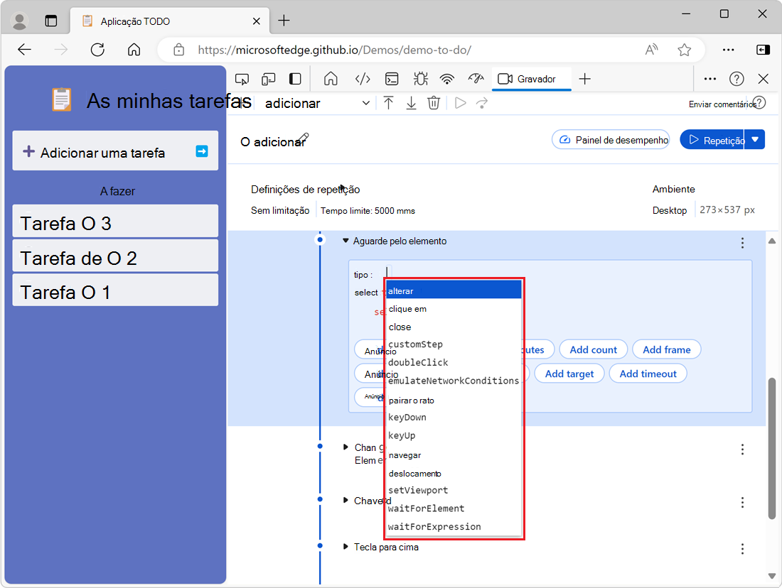O menu pendente Tipo
