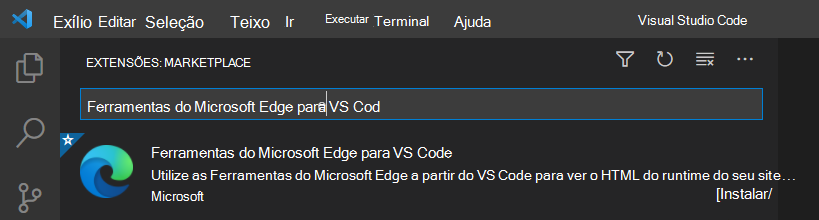 A extensão DevTools do Microsoft Edge para Visual Studio Code