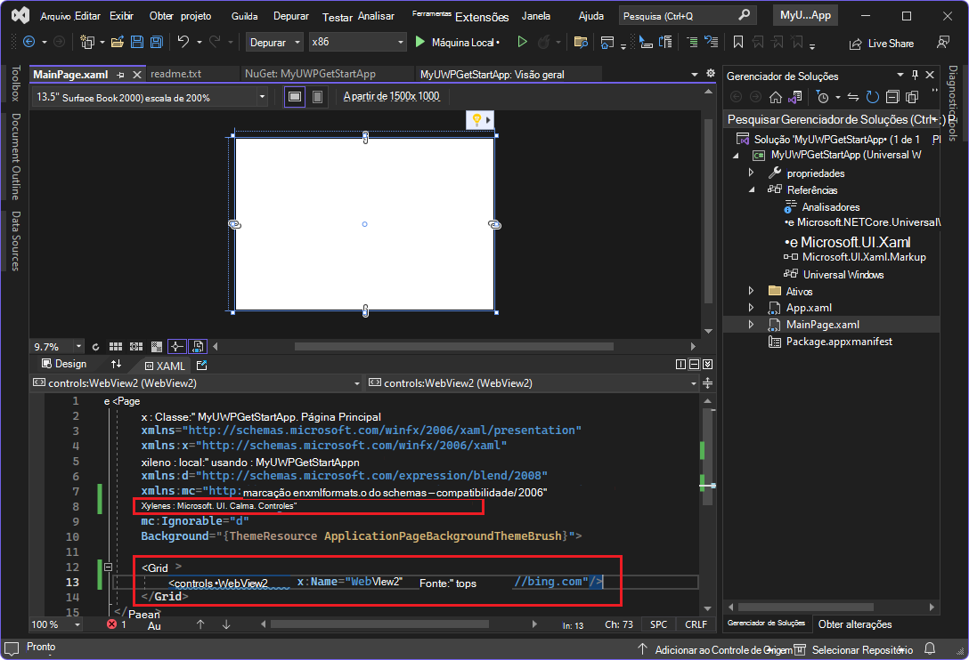 Pré-visualização do conteúdo do WebView2