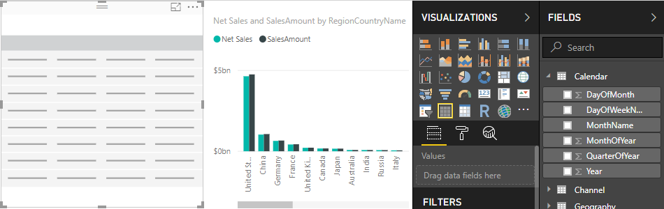 Captura de tela de uma nova visualização de tabela em branco.