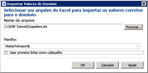 Caixa de diálogo Importar Valores do Domínio