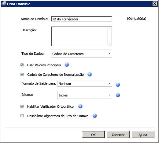 Caixa de diálogo Criar Domínio
