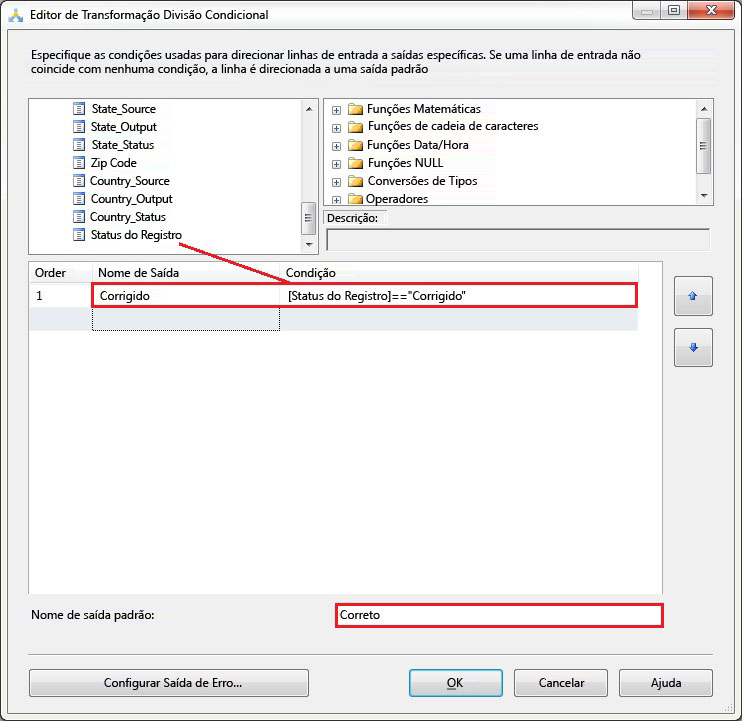 Editor de Transformação Divisão Condicional